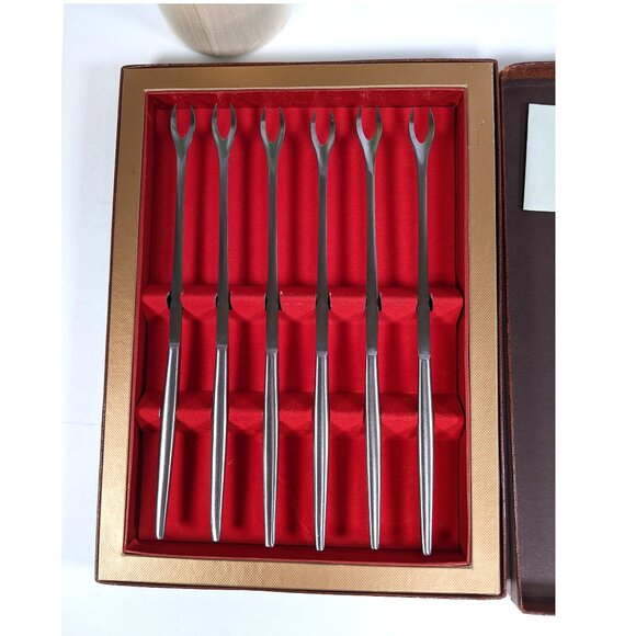 Vintage Modernist Kalmar Designs Italy Stainless Fondue Forks Set Box &Paperwork - Picture 3 of 9